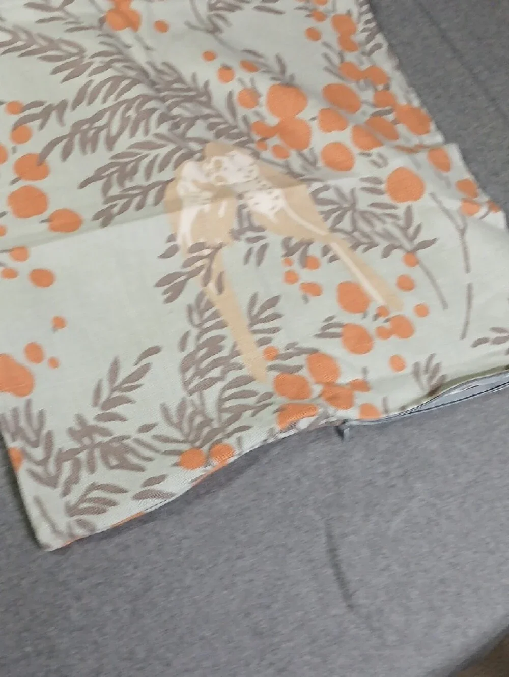 Pair of Linen Light gray Floral Lovebirds with Orange Accents